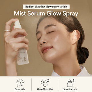 woman applying Abib Jericho Rose Mist Serum Glow Spray on her face