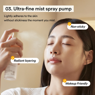 woman spraying Abib Jericho Rose Mist Serum Glow Spray on her face