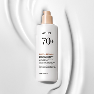 a bottle of ANUA Rice 70 Intensive Moisturizing Milk