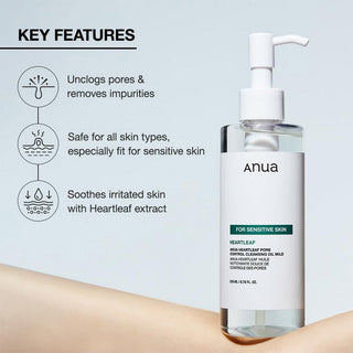 Anua Heartleaf Pore Cleansing Oil Mild, Sensitive Skin Face Wash, Oil Cleanser, Makeup Blackhead Remover, Korean Skin Care, Non-Comedogenic, Fragrance Free 6.76 Fl Oz (200mL) Anua
