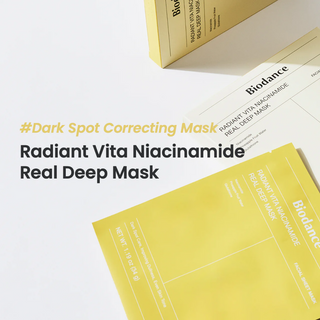 BIODANCE Radiant Vita Niacinamide Real Deep Masks lyings on a surface