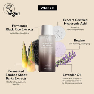 haruharu wonder Black Rice Hyaluronic Toner bottle with ingredients