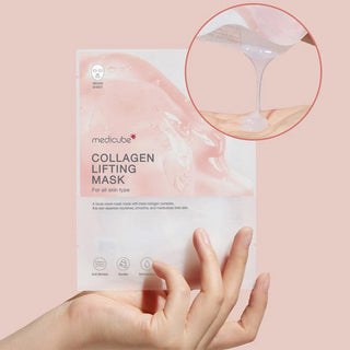 hand holding Medicube Collagen Lifting Mask pack