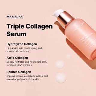 medicube triple collagen serum with product drops on a surface