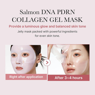 medicube PDRN Pink Collagen Gel Mask before and after application comparison