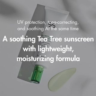 Dr.Ceuracle Tea Tree Purifine Green Up Sun SPF50+ tube with product swatch