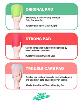 hands show three different Mom’s Bath Recipe Body Peeling Pads