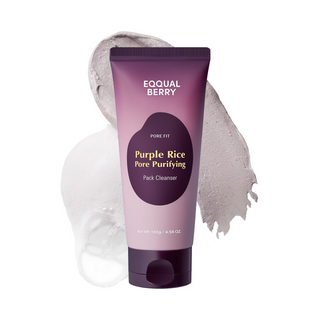 EQQUALBERRY Purple Rice Pore Purifying Pack Cleanser with product swatch on the background