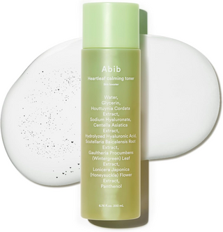 Abib Heartleaf Calming Toner Skin Booster bottle with product