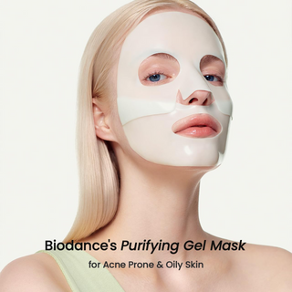 a woman wearing biodance refreshing sea kelp real deep face mask