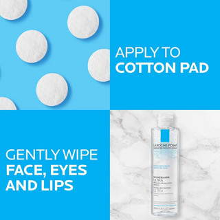 LA ROCHE-POSAY Oil Infused Micellar Water Ultra 400mL bottle with cotton pads