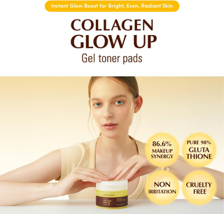 woman holding EQQUALBERRY Collagen Glow Up Gel Toner Pad jar