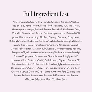 PURITO SEOUL Timeless Bloom Retinol Spot Cream full ingredients list