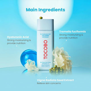 TOCOBO Bio Watery Sun Cream bottle with vigna radiata seed on top