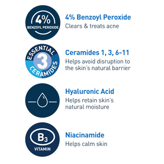 List of skincare ingredients with icons and descriptions on a white background