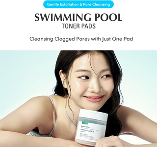 woman holding EQQUALBERRY Swimming Pool Toner Pads 220mL container