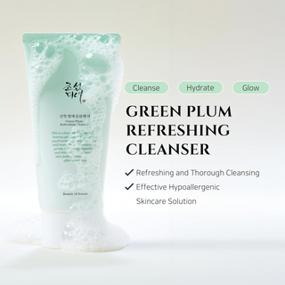 Beauty of Joseon Green Plum Refreshing Cleanser with foamy leather on it