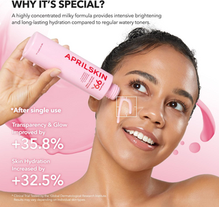 woman applying APRILSKIN 99 Pink Milky Toner on her face
