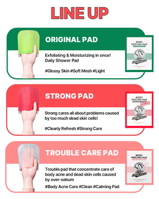 product line up shows original, strong and trouble care pad