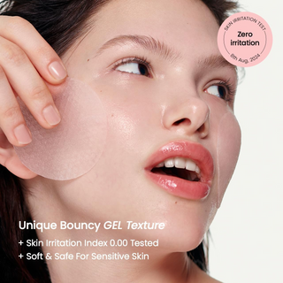 woman applying BIODANCE Collagen Gel Toner Pad on her cheek