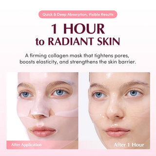 before and after comparision of EQQUALBERRY Collagen Pore-Tight Up Mask on a woman's skin