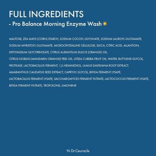 Dr.Ceuracle Pro Balance Enzyme Face Wash ingredients list