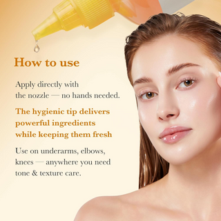glowing woman face with text indicating instruction to use medicube Kojic Acid Turmeric Resurfacing Toner