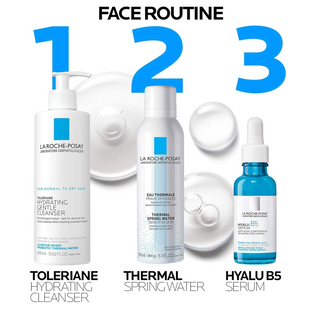 LA ROCHE-POSAY Thermal Spring Water 150 g products placed in sequence for face routine