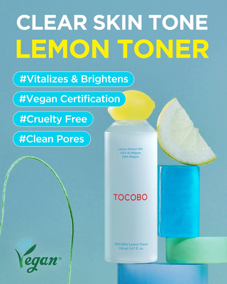 TOCOBO AHA BHA Lemon Facial Toner 150 mL bottle with a slice of lemon