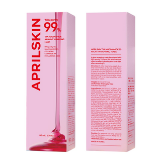 front and back box packaging of APRILSKIN TXA Niacinamide 99 Overnight Wrapping Mask