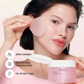 woman applying BIODANCE Collagen Gel Toner Pads