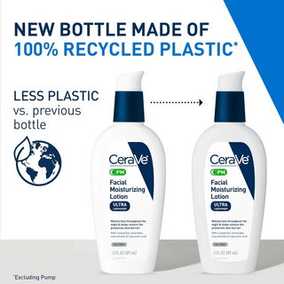 two bottles of CeraVe PM Facial Moisturizing Lotion placed side-by-side