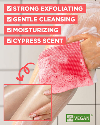Mom’s Bath Recipe Body Peeling Pad being used on a leg
