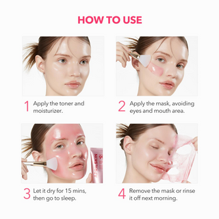 Step-by-step guide on how to use APRILSKIN Wrapping Mask with a woman applying it.