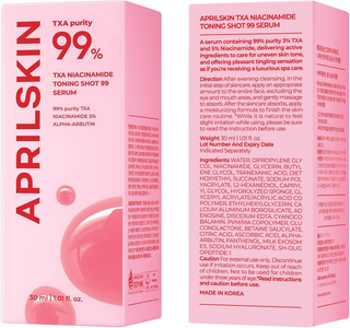 front and back side box packaging of APRILSKIN TXA Niacinamide Toning Serum