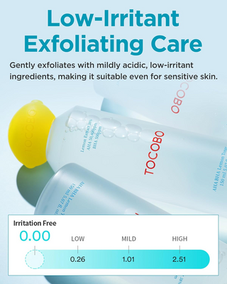TOCOBO AHA BHA Lemon Facial Toner 150 mL bottles on surface