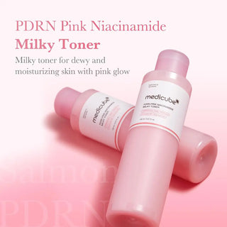 two Medicube PDRN Pink Niacinamide Milky Toner bottles