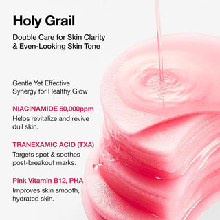 Double care ingredients like niacinamide, tranexamic acid and pink vitamin for skin calrity