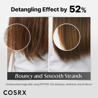 before and after comparison of hair highlighting detangling effect.