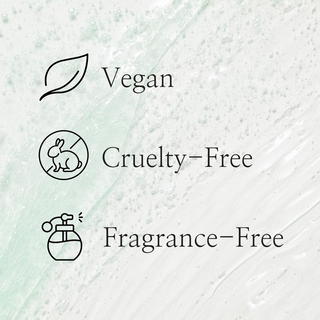 Icons and text labeled vegan, cruelty-free, and fragrance-free