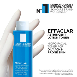 LA ROCHE-POSAY Effaclar Face Toner 200mL with a glove hand