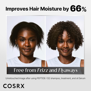 before and after comparison of hair showing improvement in hair moisture