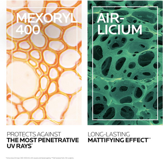 Two images with 'Mexoryl 400' and 'Air-Licium' text, showing textured patterns