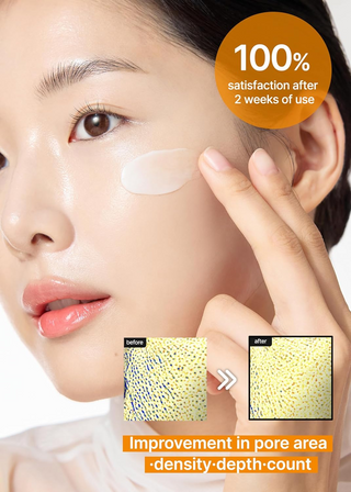 woman putting celimax Pore+Dark Spot Brightening Cream 35mL on her left cheek