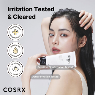 woman holding COSRX PEPTIDE 132 Hair Bond Repair Treatment 200mL tube