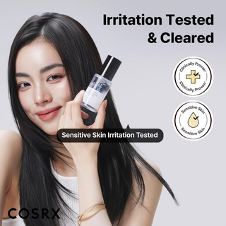 woman holding COSRX PEPTIDE 132 Hair Bonding Oil Serum bottle