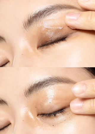 close-up of a person applying celimax Purifying Cleansing Balm on eyes with eye shade