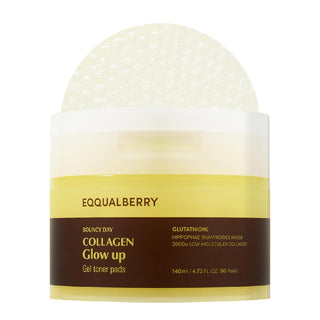 a jar of EQQUALBERRY Collagen Glow Up Gel Toner Pads 140mL