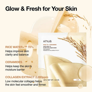 Anua Rice 70+ Ceramide Glow Collagen Mask (38g x 4 Packs) Anua