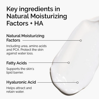close-up of The Ordinary Natural Moisturizing Factors + HA product swatch with key ingredients